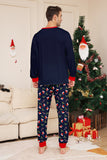 Ensemble de pyjama assorti familial imprimé Joyeux Noël bleu marine