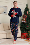 Ensemble de pyjama assorti familial imprimé Joyeux Noël bleu marine