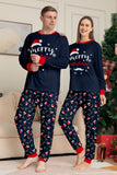Ensemble de pyjama assorti familial imprimé Joyeux Noël bleu marine