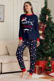 Ensemble de pyjama assorti familial imprimé Joyeux Noël bleu marine