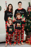 Noir Rouge Imprimé Joyeux Noël Plaid Famille Ensemble de pyjama assorti