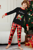 Noir Rouge Imprimé Joyeux Noël Plaid Famille Ensemble de pyjama assorti