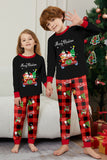Noir Rouge Imprimé Joyeux Noël Plaid Famille Ensemble de pyjama assorti
