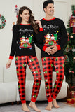 Noir Rouge Imprimé Joyeux Noël Plaid Famille Ensemble de pyjama assorti
