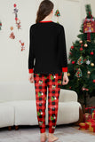Noir Rouge Imprimé Joyeux Noël Plaid Famille Ensemble de pyjama assorti