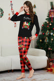 Noir Rouge Imprimé Joyeux Noël Plaid Famille Ensemble de pyjama assorti