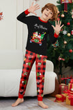 Noir Rouge Imprimé Joyeux Noël Plaid Famille Ensemble de pyjama assorti