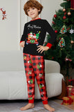 Noir Rouge Imprimé Joyeux Noël Plaid Famille Ensemble de pyjama assorti