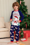 Pyjama assorti familial imprimé bonhomme de neige bleu gris