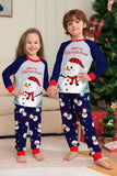 Pyjama assorti familial imprimé bonhomme de neige bleu gris