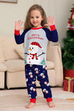 Pyjama assorti familial imprimé bonhomme de neige bleu gris