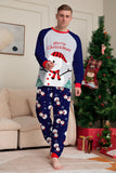 Pyjama assorti familial imprimé bonhomme de neige bleu gris