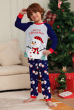 Pyjama assorti familial imprimé bonhomme de neige bleu gris