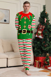 Ensemble de pyjama assorti familial de Noël imprimé rayures horizontales vertes
