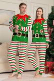 Ensemble de pyjama assorti familial de Noël imprimé rayures horizontales vertes
