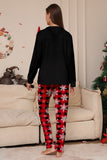 Noir Rouge Renne Flocon de Neige Imprimé Noël Famille Pyjama Assorti Ensemble
