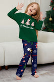 Vert bleu arbre imprimé à manches longues Noël famille pyjama assorti