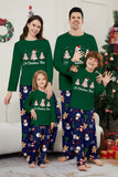 Vert bleu arbre imprimé à manches longues Noël famille pyjama assorti