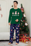 Vert bleu arbre imprimé à manches longues Noël famille pyjama assorti