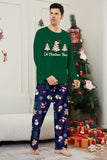 Vert bleu arbre imprimé à manches longues Noël famille pyjama assorti
