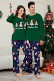 Vert bleu arbre imprimé à manches longues Noël famille pyjama assorti
