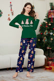 Vert bleu arbre imprimé à manches longues Noël famille pyjama assorti
