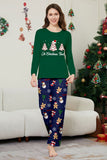 Vert bleu arbre imprimé à manches longues Noël famille pyjama assorti