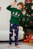 Vert bleu arbre imprimé à manches longues Noël famille pyjama assorti