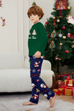 Vert bleu arbre imprimé à manches longues Noël famille pyjama assorti