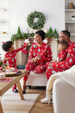 Pyjama familial assorti imprimé Noël rouge à manches longues