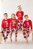 Ensemble de pyjama assorti familial imprimé bonhomme de neige à carreaux rouges