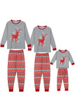 Gris Rayures Rouge Elk Print Noël Famille Pyjama Assorti Ensemble