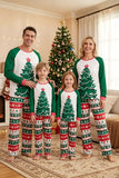 Ensembles de pyjamas familiaux à 2 pièces à motif sapin de Noël vert à col rond