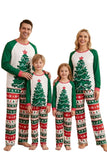 Ensembles de pyjamas familiaux à 2 pièces à motif sapin de Noël vert à col rond