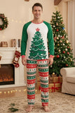 Ensembles de pyjamas familiaux à 2 pièces à motif sapin de Noël vert à col rond