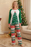 Ensembles de pyjamas familiaux à 2 pièces à motif sapin de Noël vert à col rond