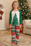 Ensembles de pyjamas familiaux à 2 pièces à motif sapin de Noël vert à col rond