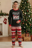 Ensemble de pyjama familial à col rond en mode bonhomme de neige noir rouge Fair Isle