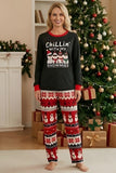 Ensemble de pyjama familial à col rond en mode bonhomme de neige noir rouge Fair Isle