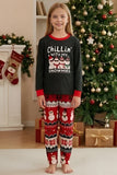 Ensemble de pyjama familial à col rond en mode bonhomme de neige noir rouge Fair Isle