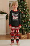 Ensemble de pyjama familial à col rond en mode bonhomme de neige noir rouge Fair Isle