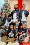 Ensemble de pyjamas familiaux assortis bleu marine à manches longues avec imprimé de Noël