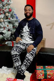 Ensemble de pyjamas familiaux assortis bleu marine à manches longues avec imprimé de Noël