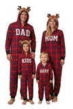 Ensemble de pyjamas assortis pour la famille à manches longues, rouge à carreaux, avec motif de renne