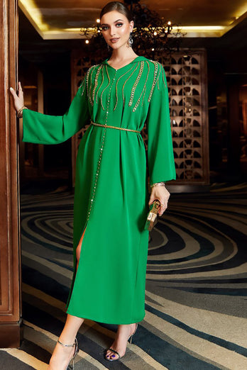 Robe Maxi à capuche Abaya verte Femmes Caftan Robe de fête