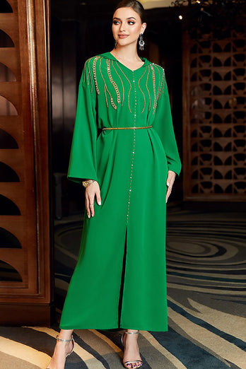 Robe Maxi à capuche Abaya verte Femmes Caftan Robe de fête
