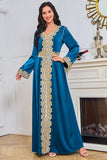 Bleu manches longues Caftan Marocain avec appliques