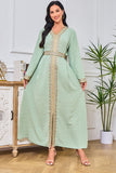 Vert clair brodé soirée Abaya musulman Maxi robe caftan longues Robes