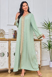 Vert clair brodé soirée Abaya musulman Maxi robe caftan longues Robes