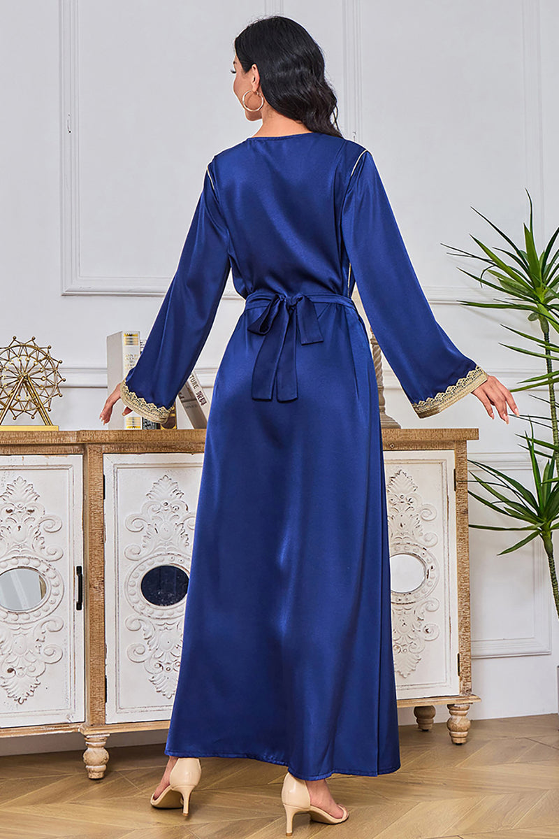 Charger l&#39;image dans la galerie, Bleu royal brodé soirée Abaya musulman Maxi robe caftan longues Robes